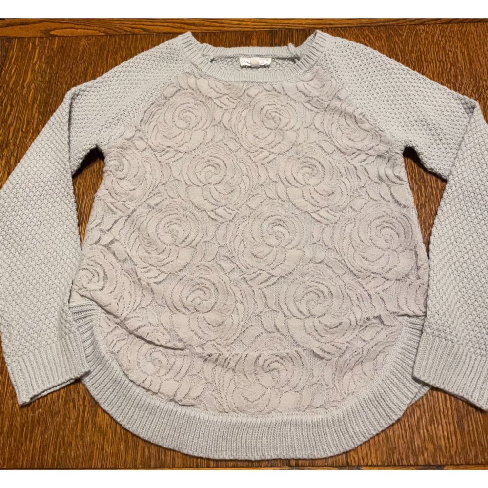 Women's size L Grey sweater with Lace front, Cloud Chaser